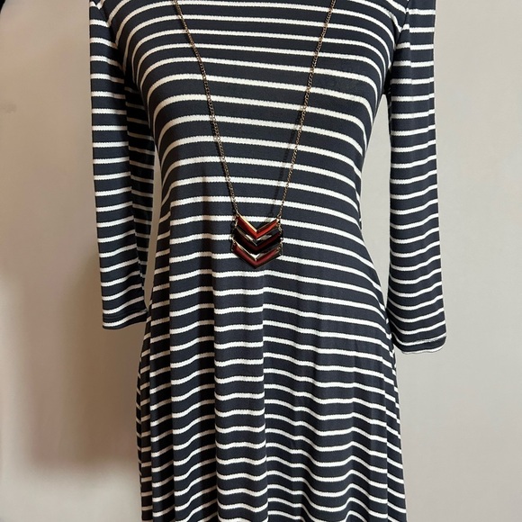 Forever Rose Couture Striped Blue and White Dress - Picture 2 of 5